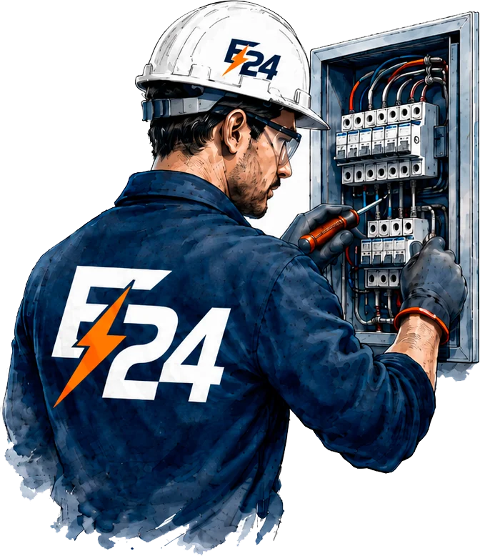 Electricista E24 trabajando en tablero eléctrico
